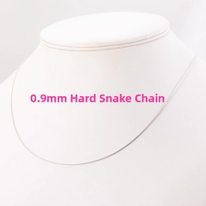 Detailed view of a 0.9mm silver stainless steel snake bone chain on a necklace display