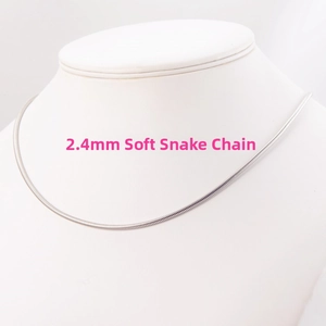 Detail of a 2.4mm silver stainless steel snake chain necklace on a jewelry bust