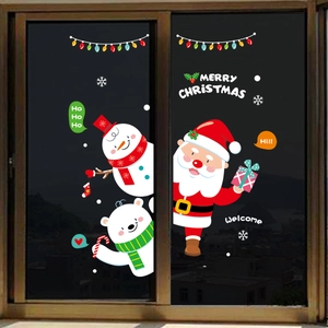 Christmas window stickers featuring Santa, snowman, and polar bear for festive glass decor