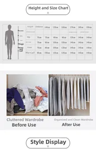 Tabla de tallas para fundas de ropa colgantes con guía de longitud según la estatura