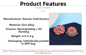 Zinc alloy poppy brooches with red enamel finish and Lest We Forget ribbon detail