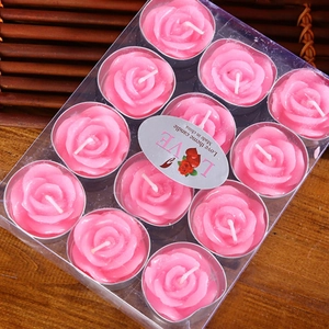Set de 12 románticas velas de té con forma de rosa rosa en caja de regalo transparente