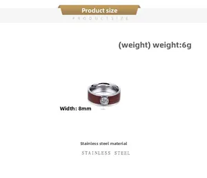 Detail view of 8mm stainless steel ring with wood inlay and polished silver edges