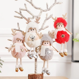 Christmas Angel Plush Doll Hanging Decoration With Reindeer Antlers Snowflake Star Sequins Nordic Xmas Tree Home Decor