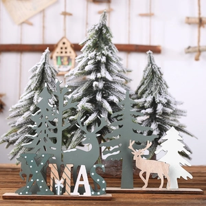 DIY wooden Christmas tabletop decor with XMAS reindeer silhouettes and fir trees