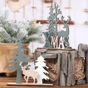 DIY Wooden Christmas Reindeer and Tree Ornaments Set for Festive Table Decoration