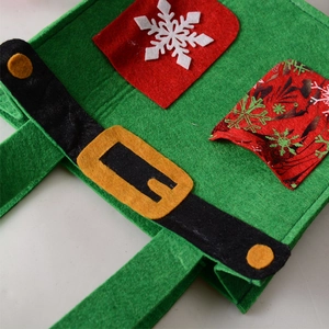 Christmas green felt gift bag with red pocket and snowflake decor for holiday party