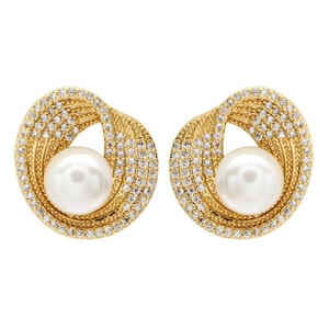 Orecchini a perno in oro con perle e spirale di zirconi brillanti per gioielli da donna