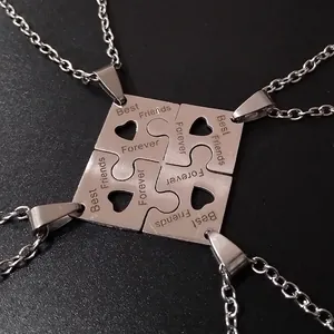 Best Friends Forever Stainless Steel Puzzle Pendant Necklaces Engraved Heart Interlocking Friendship Jewelry For Girls Women