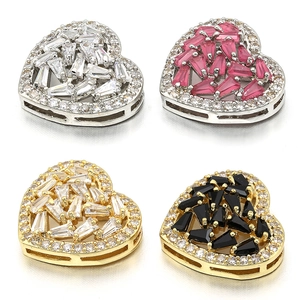 Pave heart connectors with colorful zircon stones in gold and silver finish for DIY jewelry