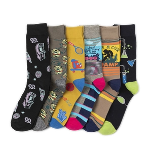 Novelty Crew Socks Cotton Blend Knit Patterned Cartoon Retro Pixel Trendy Sport Casual Unisex Adult Reinforced Heel Toe