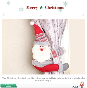 Detail of Santa Claus curtain buckle made of knitted wool and faux rabbit fur material
