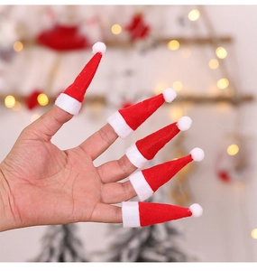 Mini red and white felt Christmas hats for fingers or lollipop decorations in set of five