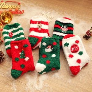 Christmas Socks Thickened Warm Coral Fleece Winter Floor Sleeping Stockings Embroidery Cartoon Santa Reindeer