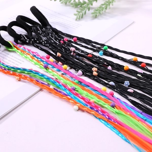 Colorful gradient braided hair extensions with decorative beads for girls' hairstyles