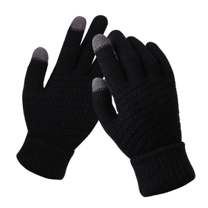 Winter thermal knitted touch screen gloves in black for women featuring ribbed cuffs