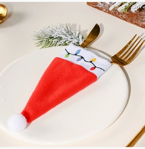 Detailed Christmas hat cutlery holder with colorful embroidery and festive pine decor