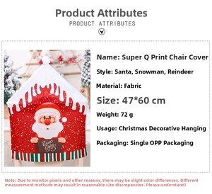 Detailed view of Santa pattern chair cover with 47x60cm dimensions and fabric material