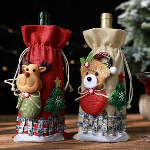 Housses de bouteille de vin de Noël en toile avec motifs renne et ours pour décoration