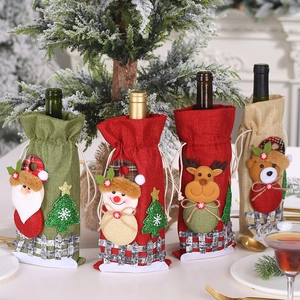 Housses De Bouteille De Vin De Noël Toile De Jute Décoration Table Fête Renne Père Noël Bonhomme Neige Ours Cordon Cadeau