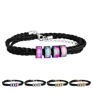 Bracelet tressé en cuir pour homme avec perles personnalisables en plusieurs tons métal