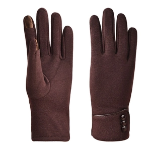 Deep brown thermal touch screen gloves for women with decorative wrist buttons