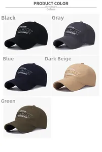Multi-color cotton baseball caps set including black, grey, navy, beige, and olive green