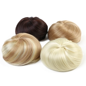 Synthetic drawstring hair buns in dark brown, mixed brown, dark gold and light gold colors