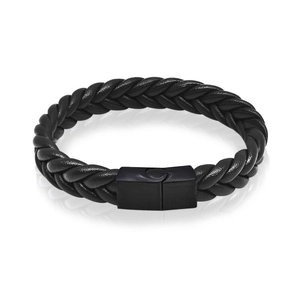 Bracciale retrò da uomo in pelle bovina intrecciata nera con chiusura magnetica in metallo