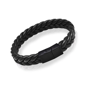 Classico bracciale in pelle intrecciata nera da uomo con chiusura magnetica sicura