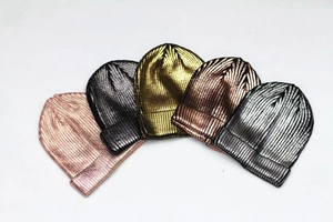 Metallic finish knitted beanies set in gold silver and bronze colors for hip-hop style