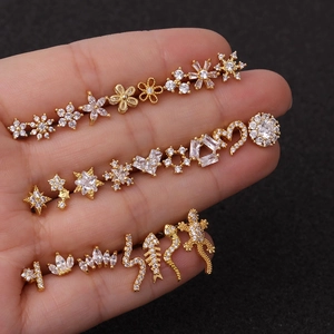 Rose gold stainless steel stud earrings with zircons in star, heart and animal shapes