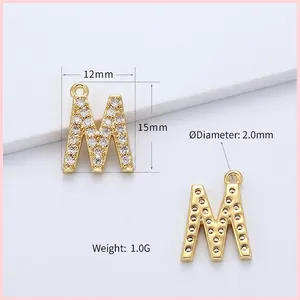 Gold plated micro-pave cubic zirconia letter M pendant for jewelry making