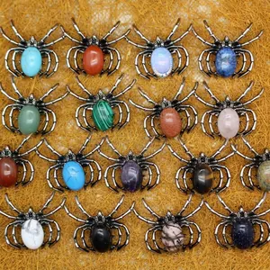 Spider Pendant Brooch Dual Use Retro Silver Alloy Gothic Animal Gemstone Amethyst Turquoise Crystal Jewelry For Women