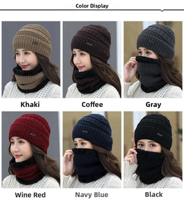 Winter knitted hat and scarf set with soft fleece lining shown in six colors
