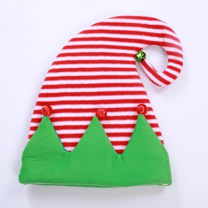 Chapeau de lutin de Noël à rayures rouges et blanches avec bordure verte et grelots
