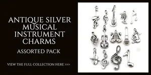 Assorted antique silver musical instrument charms including guitar and violin for DIY jewelry