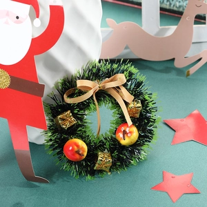 Mini Christmas Wreath Garland PVC Pine Cone Red Bow Bell Berry Festive Decoration Hanging Accessories