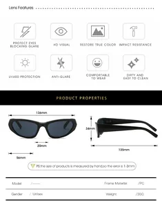 Größentabelle für schmale Sportsonnenbrillen mit UV400-Schutz und präzisen Abmessungen