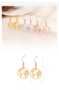Detailed view of hollow globe earrings in gold, silver and rose gold with measurements