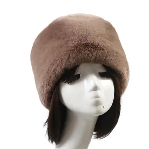 Winter faux rabbit fur Russian style thick plush warm hat for elderly women in brown color