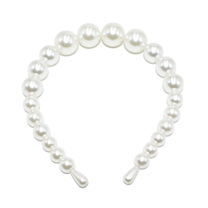 Elegant white faux pearl headband with gradient beads and teardrop ends for wedding