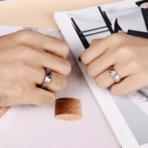 Polished stainless steel couple heart rings set for lovers with heart puzzle design
