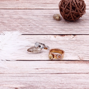 Chic geometric hexagonal rhinestone rings in silver, gold, and rose gold stainless steel