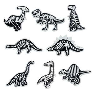 Set of 8 dinosaur skeleton enamel lapel pins in black and white finish for suits