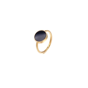 Minimalist 18k gold plated stainless steel ring with a round black onyx inlay for women