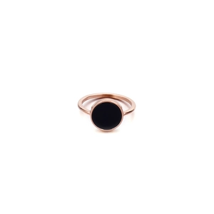 Minimalist Stainless Steel Ring With Round Black Inlay Geometric Jewelry For Women Fashion 18K Gold Plated Daily Wear