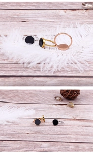 Flat round titanium rings in gold, silver and rose gold with black enamel finish