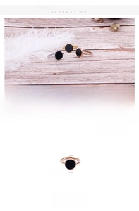Three-color stainless steel rings with 12mm black circular inlay in silver, gold, and rose gold