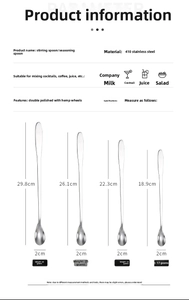 Size guide for stainless steel long handle mixing spoons with four length specifications